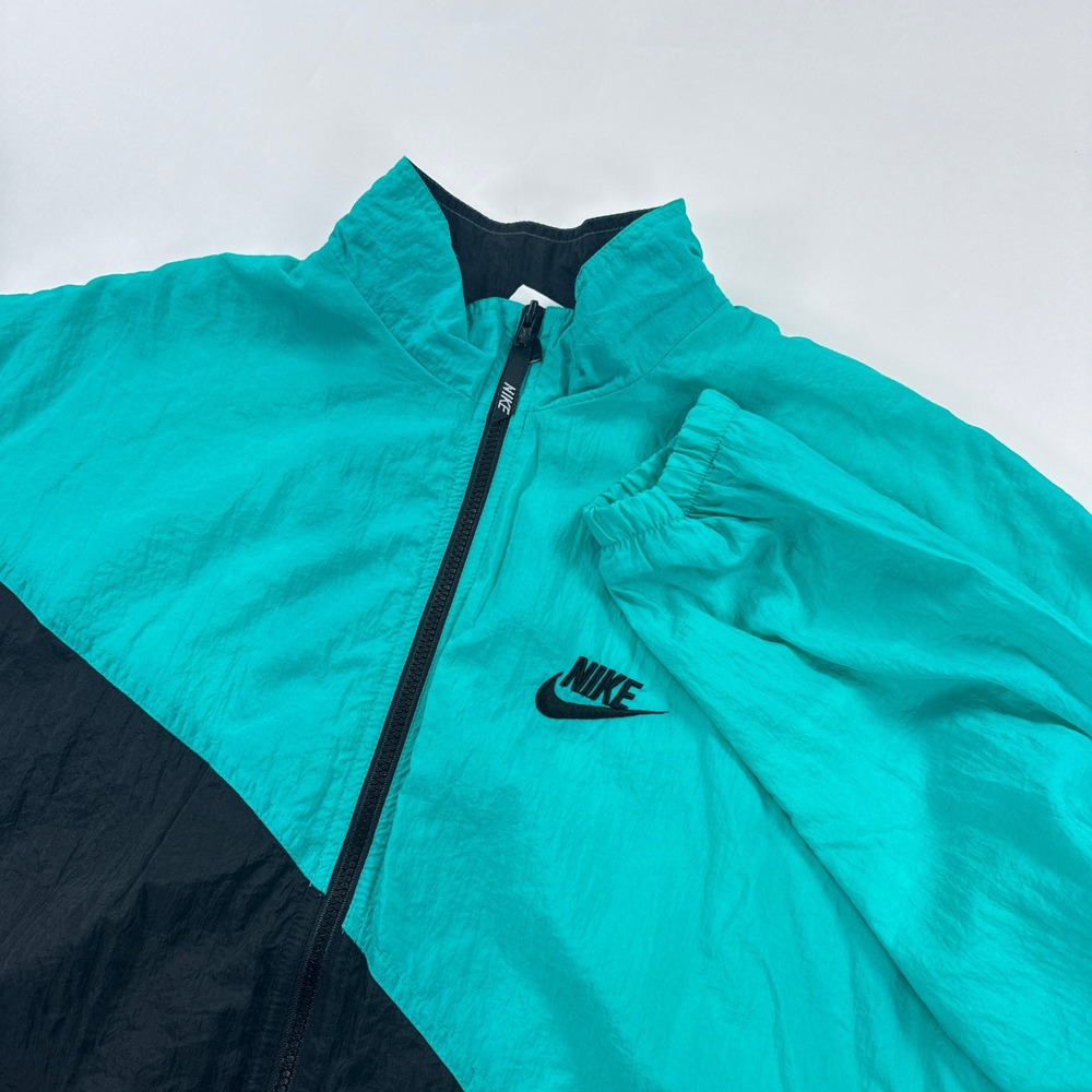 Vintage 90s Nike Windbreaker Jacket Mens XL Teal Black White Colorblock Nylon